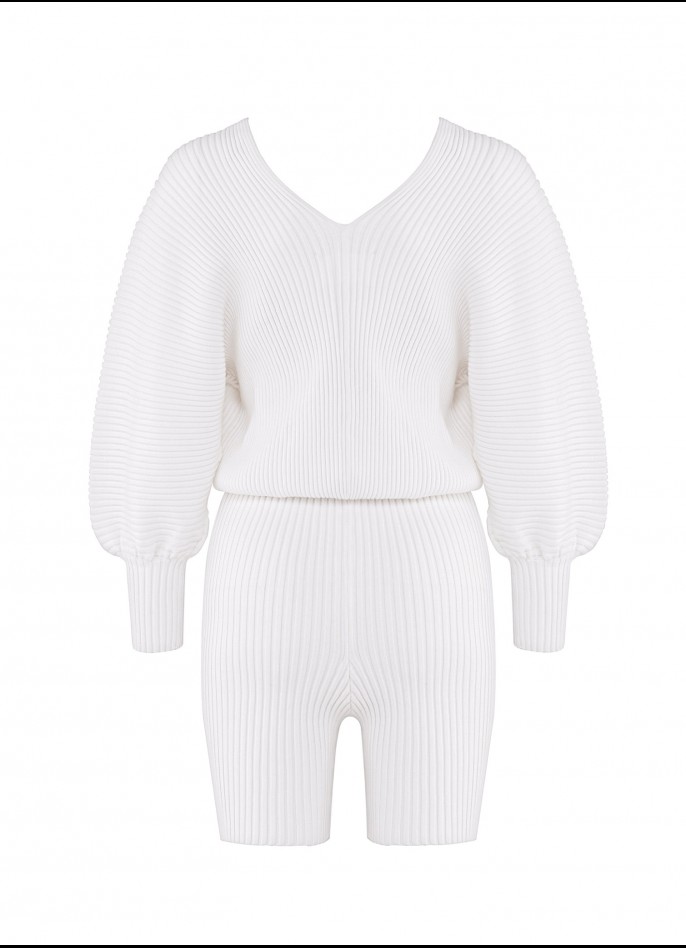 RIBBED-KNIT PLAYSUIT - WHITE